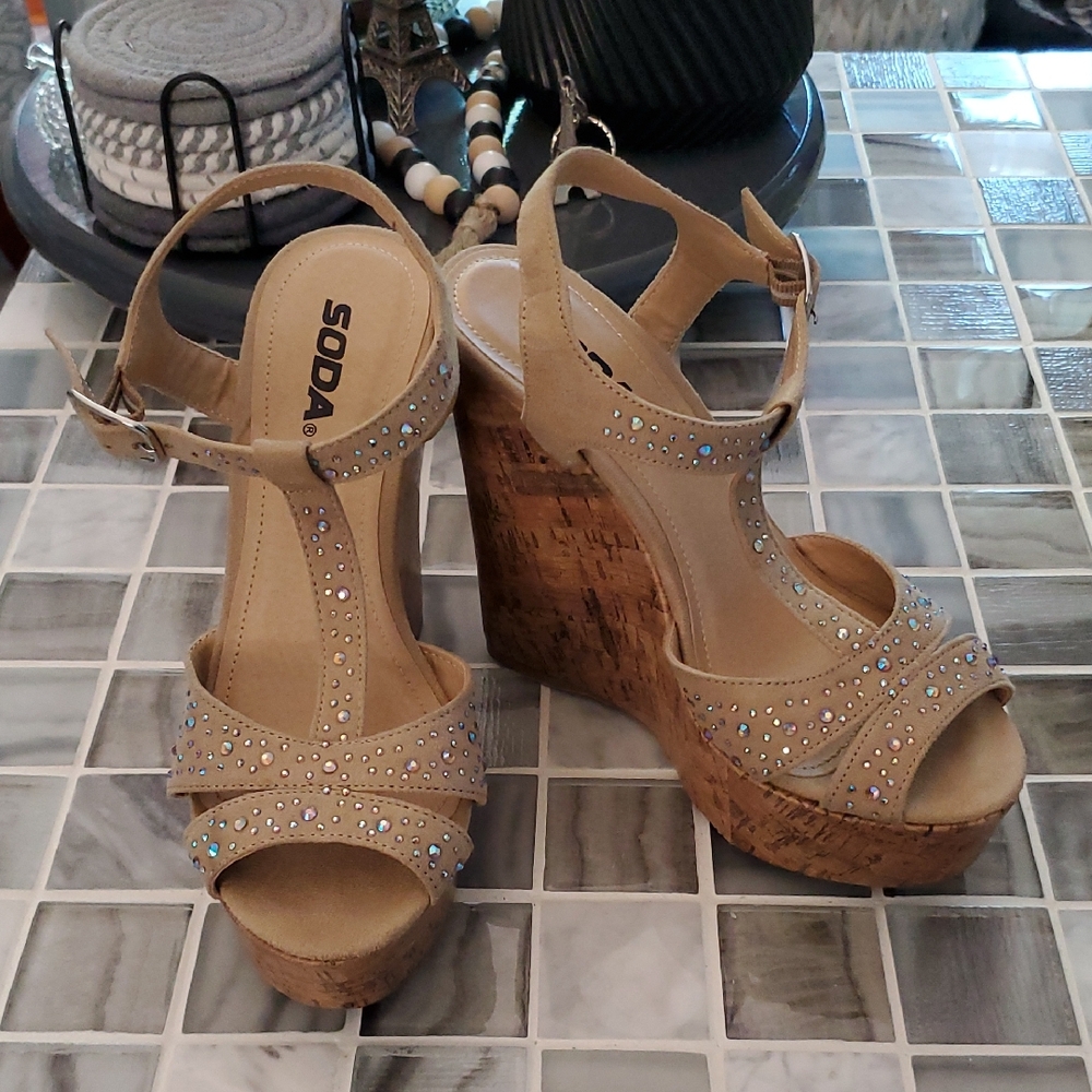 Soda Women's Tan Wedge Sandals